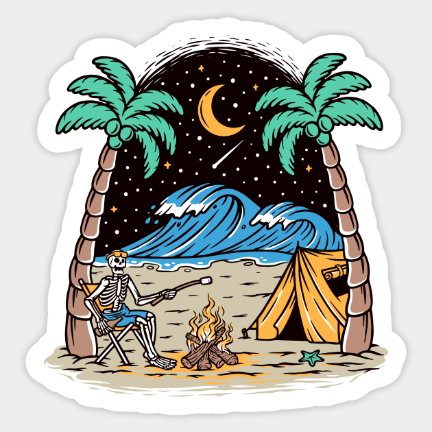 Skeleton Camping on the Beach Sticker by SLAG_Creative